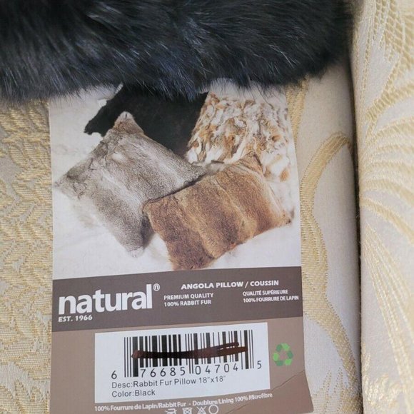 Natural Genuine Rabbit Fur Pillow - Set of 2 - 18" x 18" - Black - Picture 5 of 8